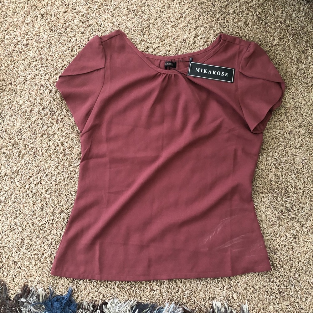 NWT Chiffon Top in Maroon by Mikarose